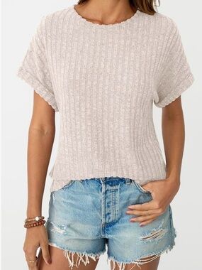 Light Beige Ribbed Short Sleeve Tee